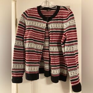 Talbots Red Black White Cardigan - Winter Button Down - Medium - Button Down